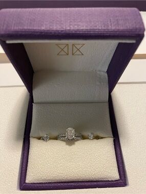 Oval Halo Ring Set in 18k White Gold- Classic Engagement Style